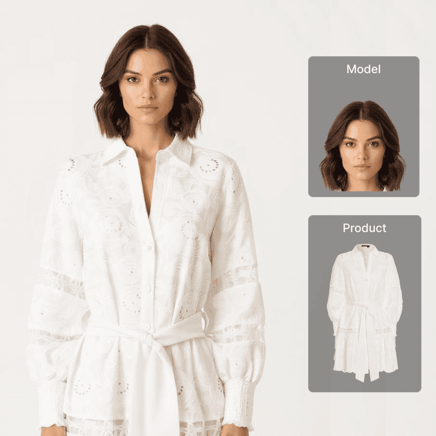 AI content studio: model and product combined with AI