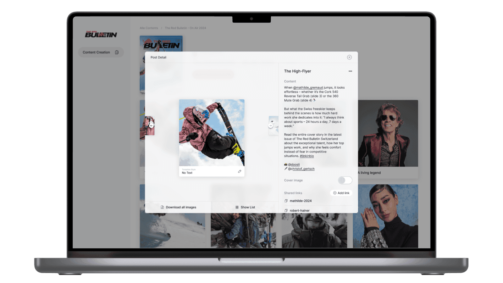Red Bulletin Content Tool on a laptop